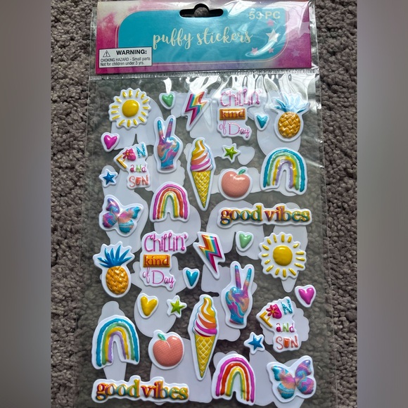 Set of 4 packages of puffy stickers - foods, words, animals, flowers and more - Picture 2 of 7